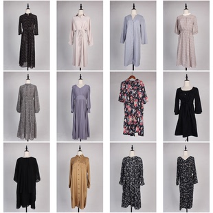 LY161古着vintage日制春夏中古长袖 连衣裙 日常休闲百搭女装 中长款