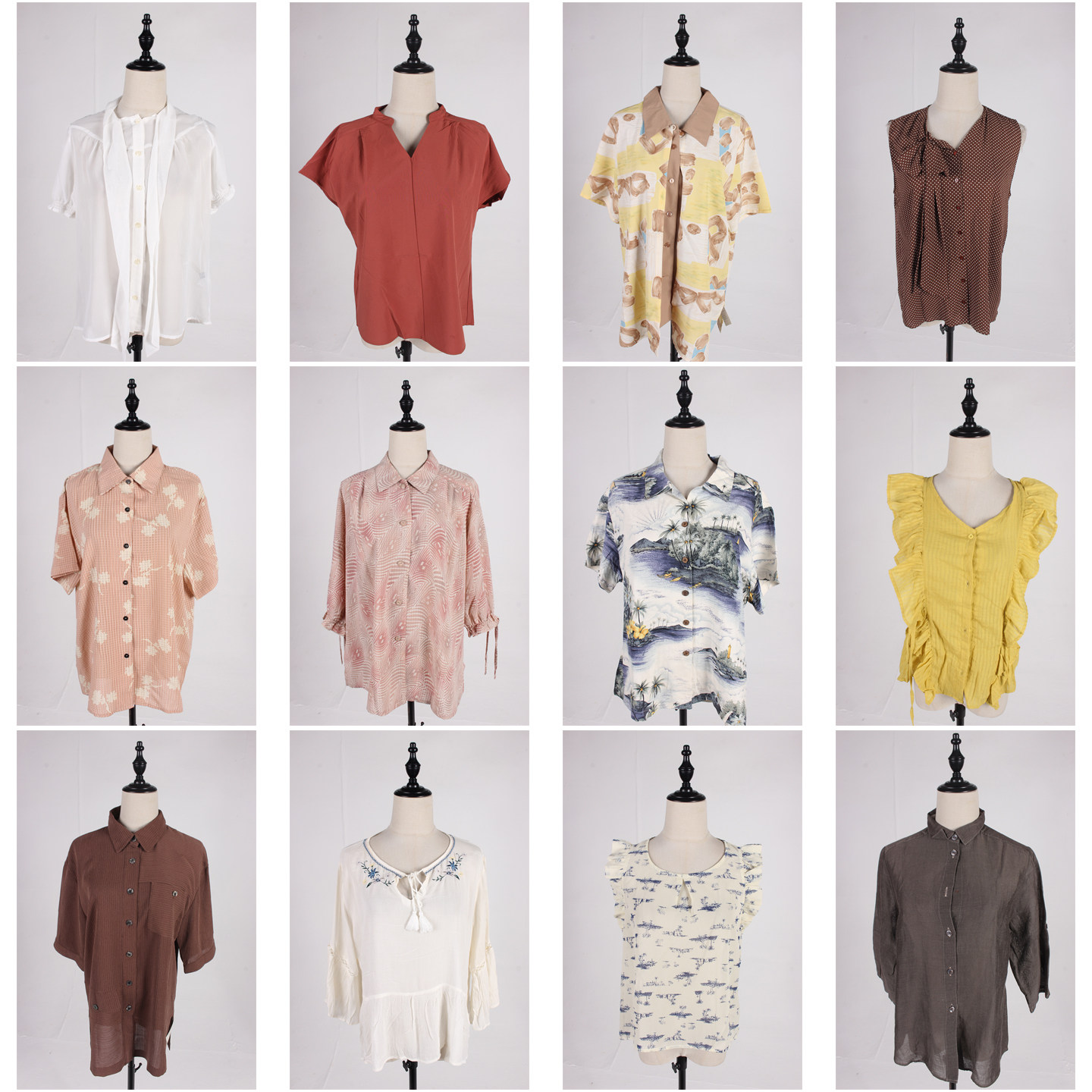 FC296古着vintage春夏中古日系简约休闲百搭花色短袖衬衫雪纺衬衣 - 发財卖衣店出品
