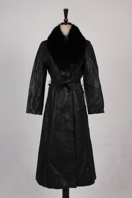 宽松复古文艺风中长款皮衣