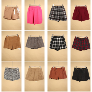 KZ169古着vintage日系格子毛呢短款 子冬 裤