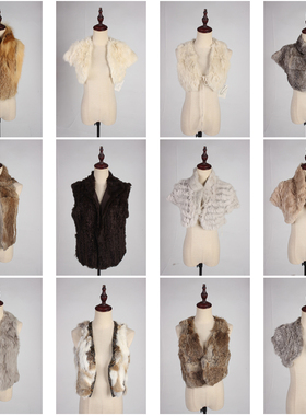 TM495古着vintage日系甜美风少女款保暖秋冬真皮草兔毛马甲