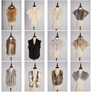 TM495古着vintage日系甜美风少女款保暖秋冬真皮草兔毛马甲