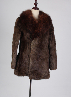 TM232-02895古着vintage秋冬真皮草貂毛中长款重工大衣复古风外套
