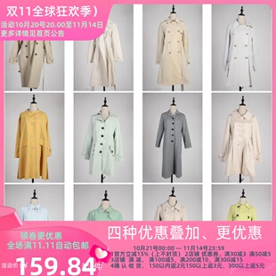 FY14古着vintage日系文艺秋冬法式 中长风衣大衣外套 意大利街拍款