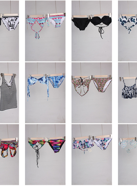 YW247古着vintage夏季海边度假游泳沙滩花色比基尼泳衣泳裤