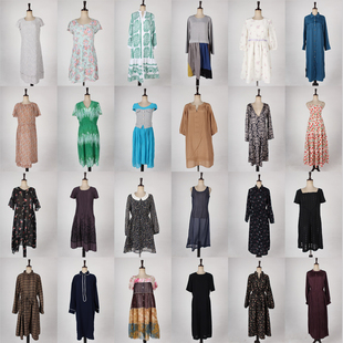 vintage古着日本制夏季 复古风中长连衣裙H875 花色中古设计款