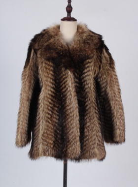 TM266-03496古着vintage冬季保暖真皮草狐毛外套