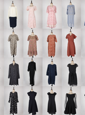 vintage古着日本制韩系甜美风女装夏季中长款连衣裙H802