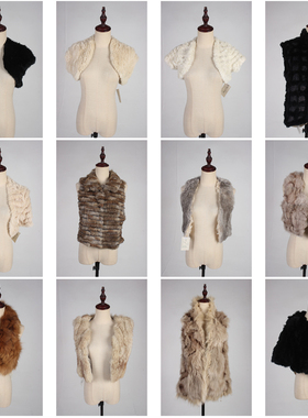 TM496古着vintage日系甜美风少女款保暖秋冬真皮草兔毛马甲