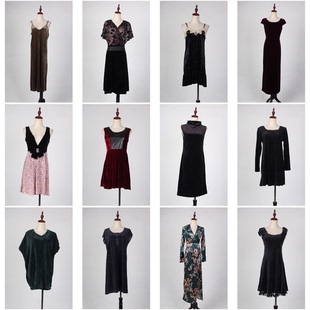 SR23古着vintage中古文艺知性风古典赫本风金丝绒复古风连衣裙女