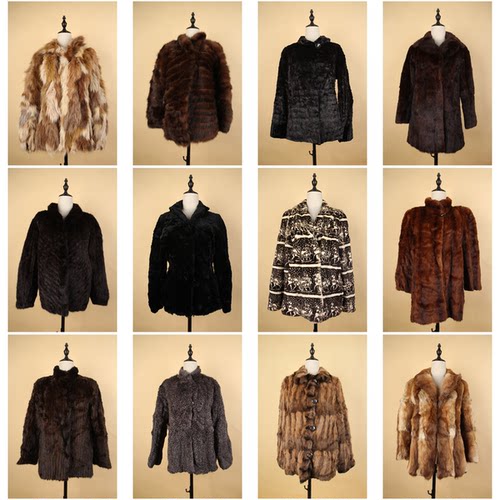 TM367古着vintage日系中古冬季真皮草狐毛水貂毛外套