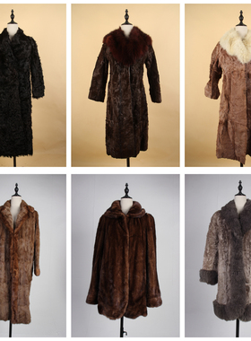 TM512古着vintage日系复古风秋冬真皮草狐毛貂毛长款大衣保暖外套