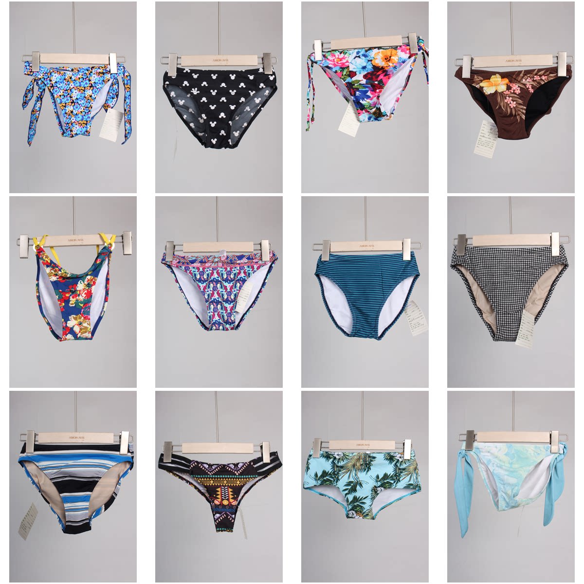 YW18古着vintage沙滩海边三角比基尼彩色糖果色青春年轻款泳裤女