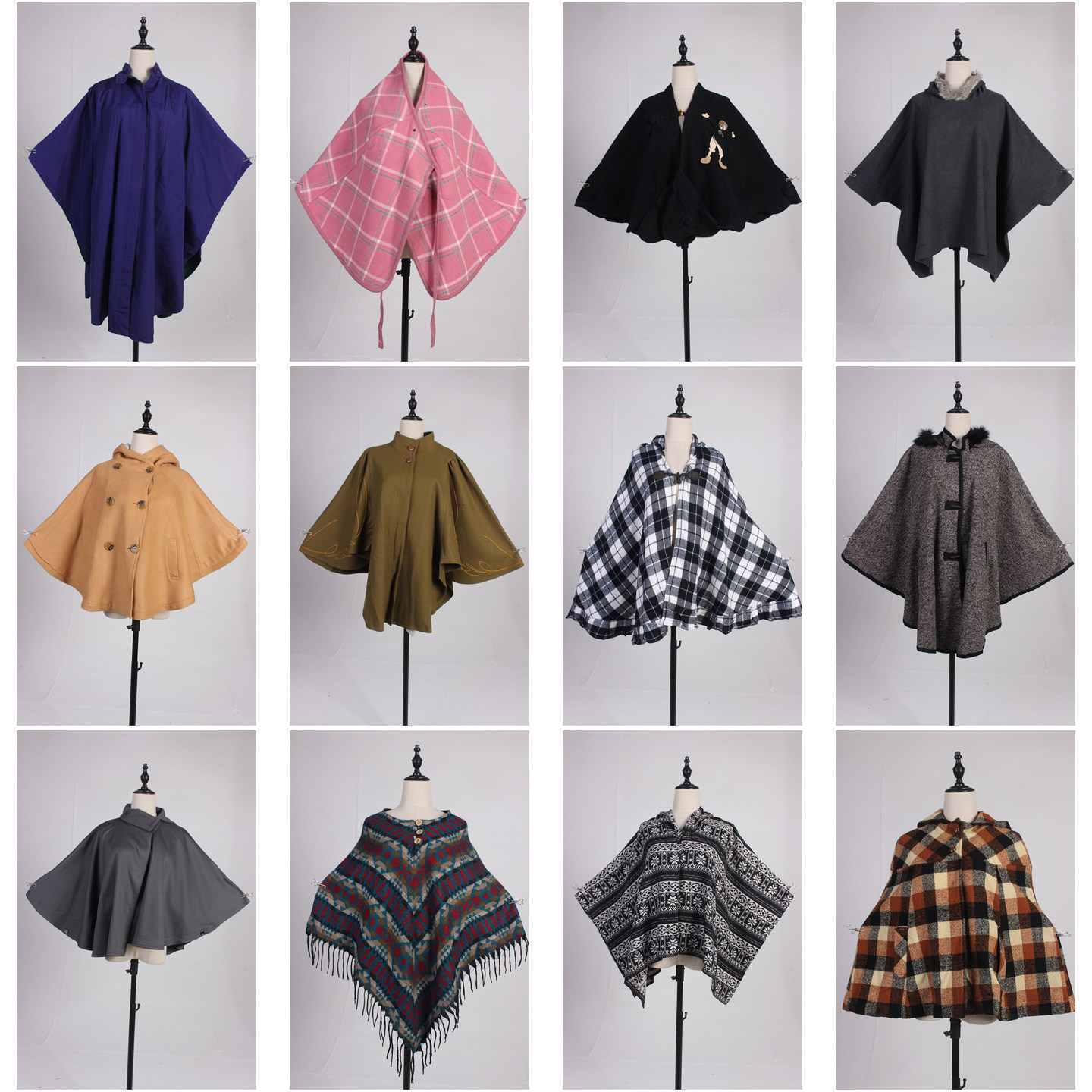 DA373古着vintage日系秋冬森系文艺复古风格子简约纯色披肩斗篷女