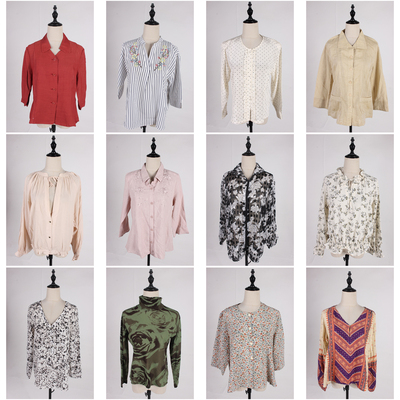 FC282古着vintage春夏日系复古风法式女装花色衬衫雪纺衬衣