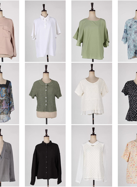vintage古着日产春夏中古简约休闲文艺风轻熟女装衬衫衬衣H772