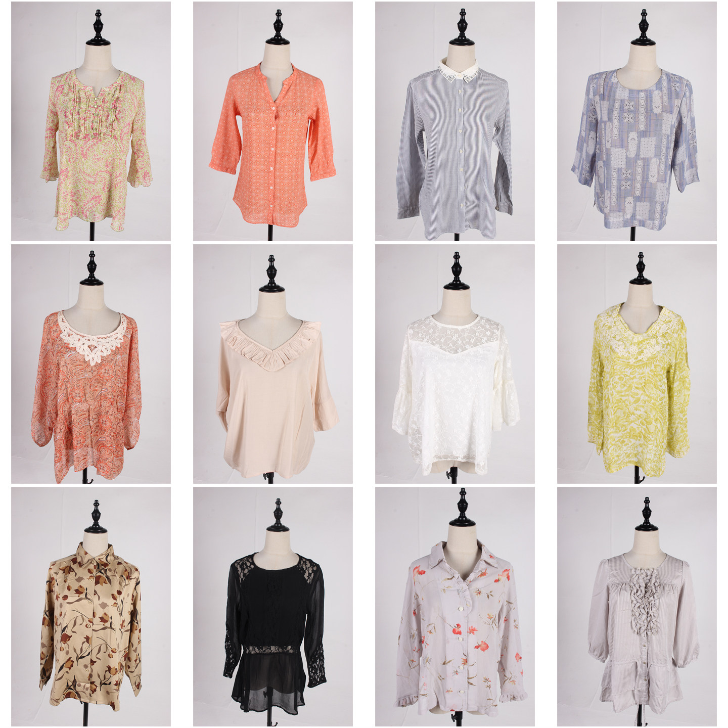 FC281古着vintage春夏日系复古风法式女装花色衬衫雪纺衬衣 - 发財卖衣店出品