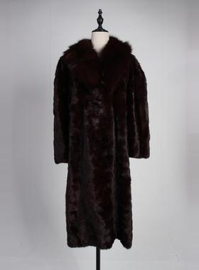 TM379-06224古着vintage日系冬季真皮草水貂毛狐毛领中长大衣外套