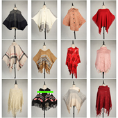 DA388古着vintage日系甜美文艺森系女装 春秋针织毛线流苏披肩斗篷