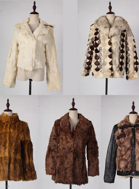 TM58中古vintage古着真皮草羚羊毛貂毛狐狸毛厚重冬季保暖外套