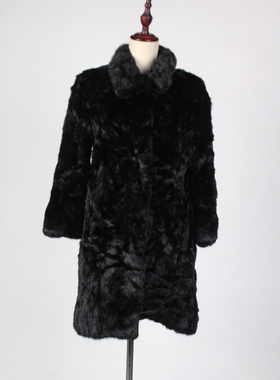 TM213-02590古着vintage冬季保暖真皮草水貂毛中长款大衣外套