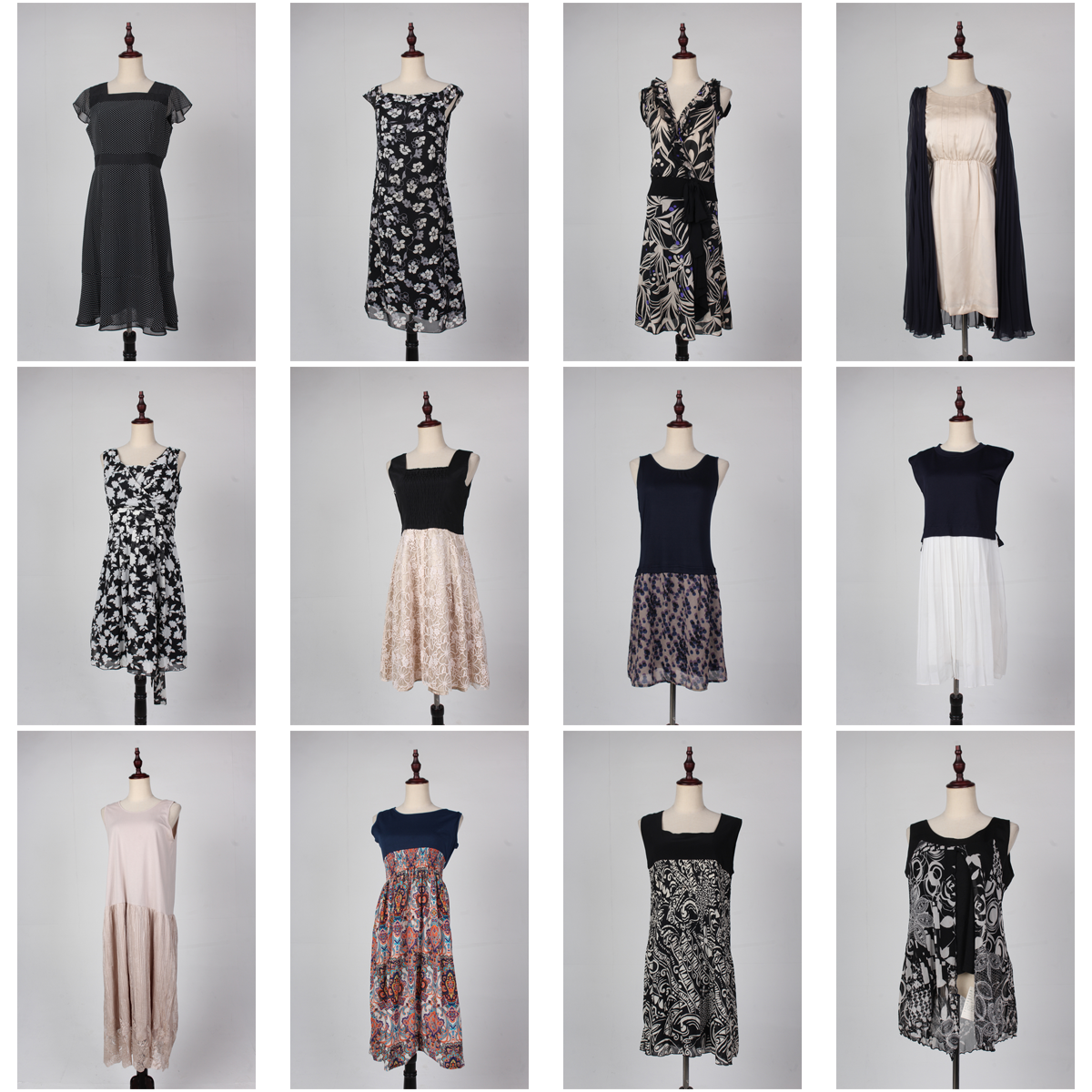 LY23古着vintage中古日制花色轻熟风女装复古中长款夏季连衣裙