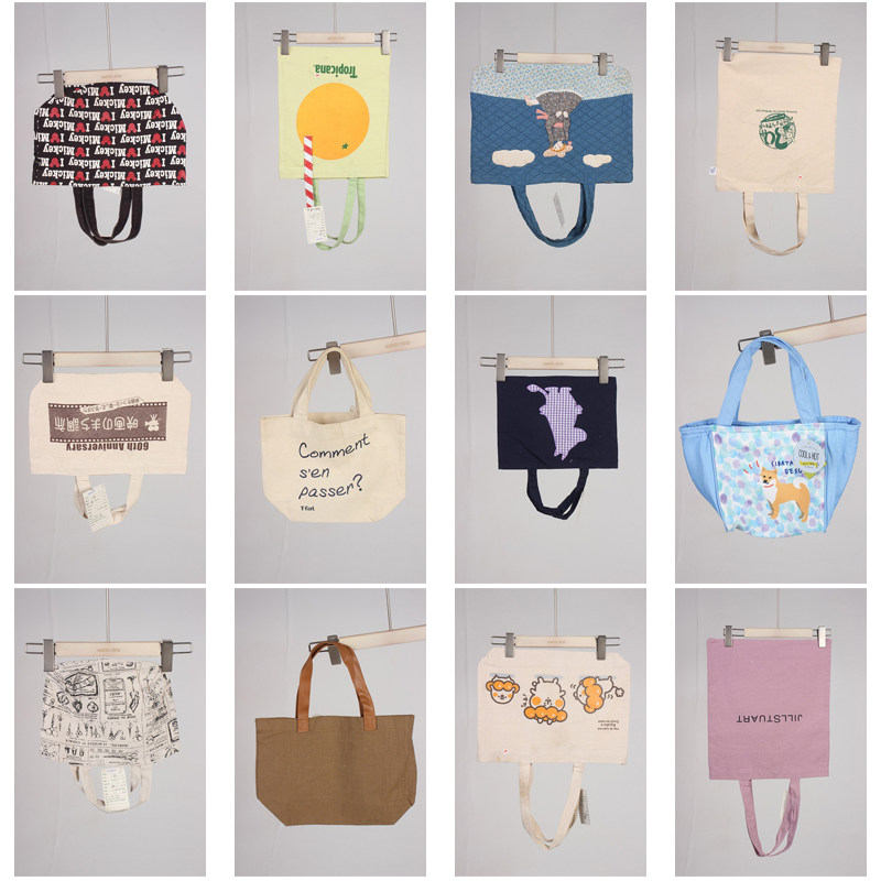 DZ152古着vintage日系女士可爱卡通帆布单肩斜挎手提袋子大包小包