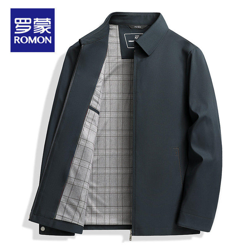 罗蒙翻领行政夹克男2024春秋新款免熨烫外套商务休闲 中年上衣爸