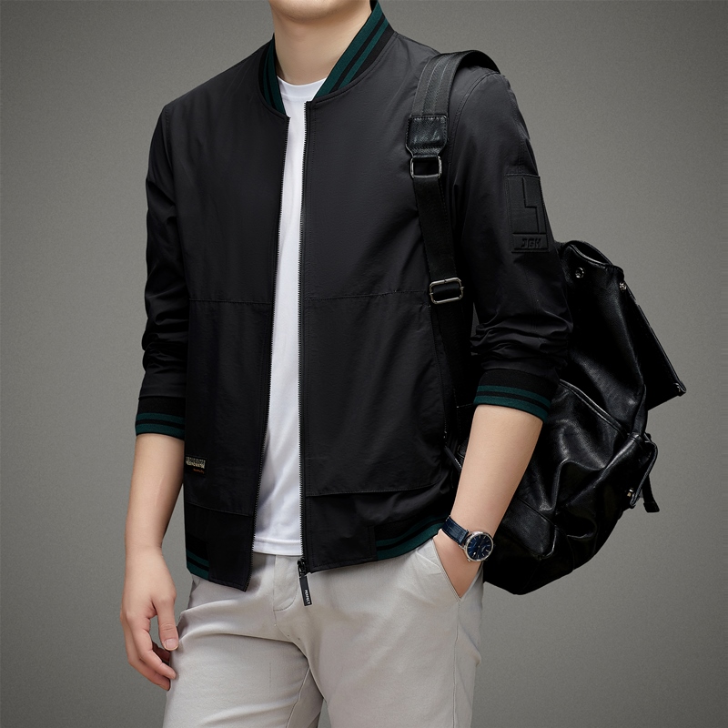 恒远翔春秋薄外套休闲夹克男式军绿色棒球制服中青年时尚春装上衣