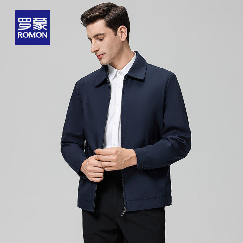 罗蒙翻领行政夹克男士2026春秋季新款干部装宽松中老年爸爸装外套