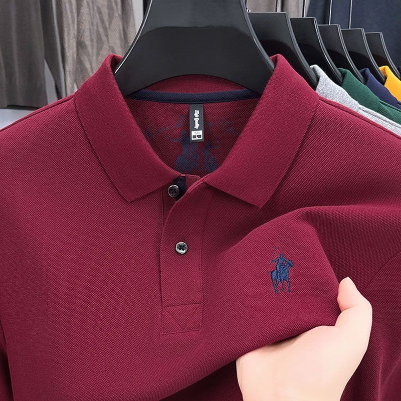 皮尔卡丹长袖t恤男春秋新款100%纯棉加厚翻领商务休闲宽松polo衫