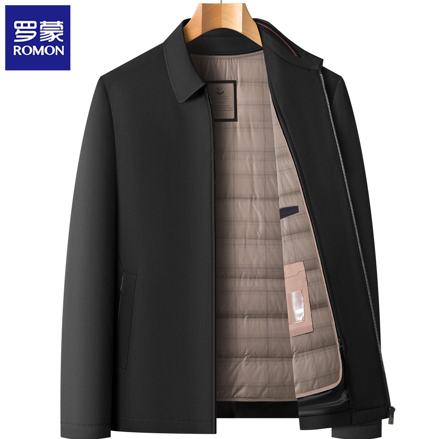 罗蒙酒红色羽绒服夹克爸爸婚宴装加厚行政干部外套本命年中老年人