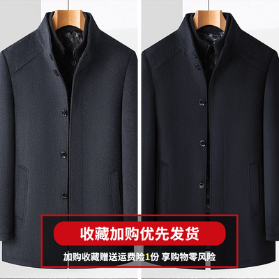 皮尔卡丹毛呢大衣男立领