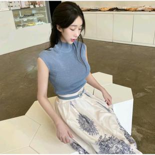 现货 针织背心2023优雅女人味纯色 Onoev新款 半高领无袖