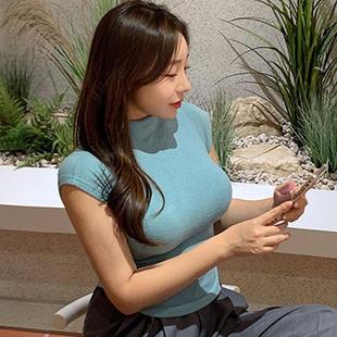 女人味舒适高领弧形摆短袖 OnoevUB329性感人手一件 T恤fr