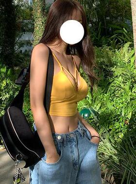 Onoev多迷人性感姜黄色交叉镂空吊带背心AZ129囡