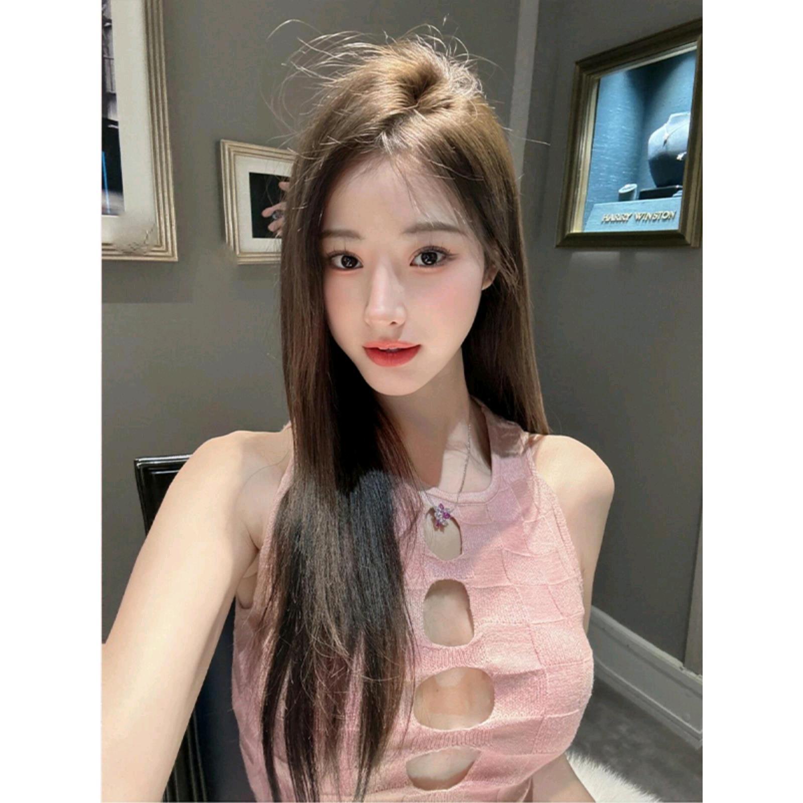 Onoev美式辣妹镂空背心吊带短款棋盘格内搭外穿露脐上衣