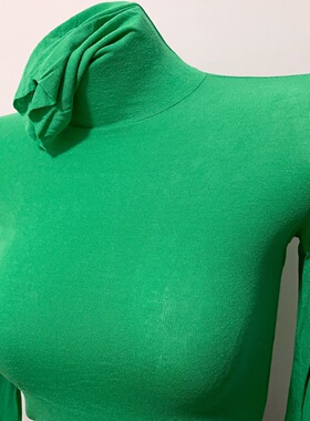 草绿色堆堆领打底衫！韩国ins性感微透长袖T恤薄款高领上衣2022冬