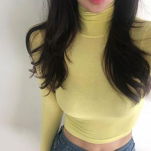 OnoevQJ193显身材女人味堆堆高领 5色bi 长袖 露腰紧身T恤