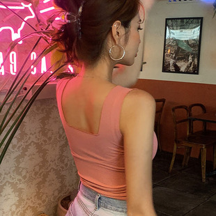 甜美粉色简约方领紧身外穿背心cr Onoev早春新QY157少女