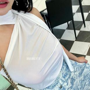 Onoev自留LA065气质拿捏 T恤ha 性感女人味飘带修身 无袖
