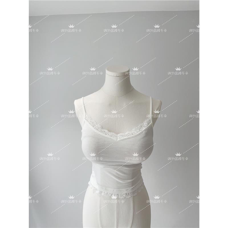 现货~Onoev吊带蕾丝边拼接纯色紧身吊带背心