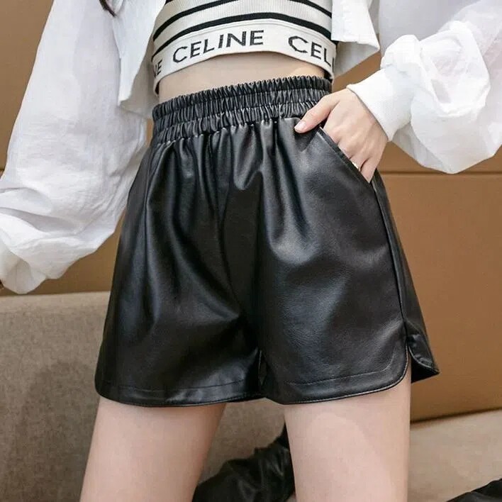 皮短裤女秋装新款加肥加大码松紧腰宽松休闲外穿胖妹妹mm显瘦靴裤