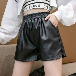 松紧腰宽松休闲外穿胖妹妹mm显瘦靴裤 皮短裤 加肥加大码 女秋装 新款