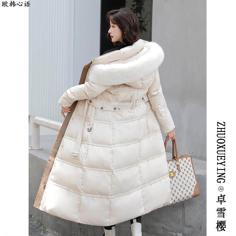 中长款羽绒棉服外套女2025年韩版秋冬新款过膝修身显瘦大毛领棉衣