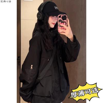 黑色冲锋衣外套少女秋冬20