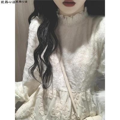 法式初恋白色加绒厚连衣裙