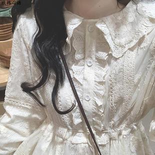 茶歇法式刺绣娃娃领连衣裙女秋冬小个子气质绝美仙女温柔初恋长裙