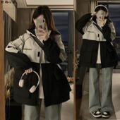 美式 风衣 收腰休闲连帽工装 拼接冲锋衣外套女春秋2025新款 宽松大码