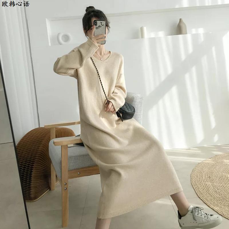 秋冬2023年新款低圆领纯色针织连衣裙女韩版中长款宽松过膝毛衣裙,服饰配件/皮带/帽子/围巾,民族特色服配,淘宝优惠券,粉丝福利购,淘宝优惠卷